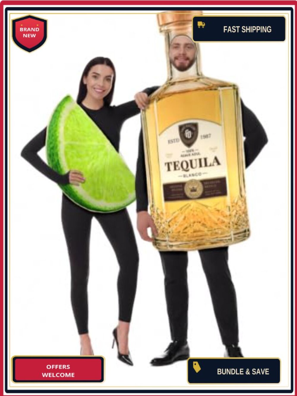 Unisex Adult Tequila Bottle & Lime Slice Halloween Couples Costume